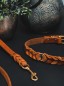 Preview: geflochtene Leine und Halsband aus Leder in cognac