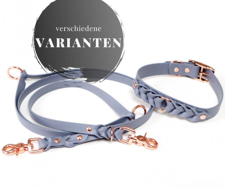 Biothane Leine und Halsband in grau Rosegold