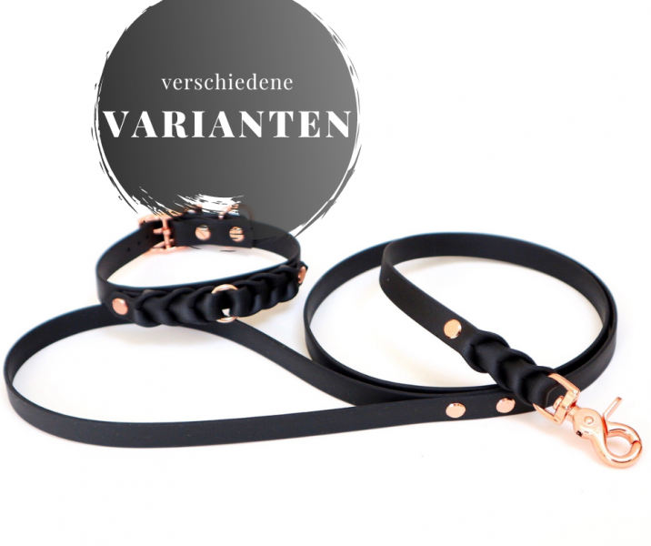 Hundeleine und Halsband Set in schwarz aus Biothane